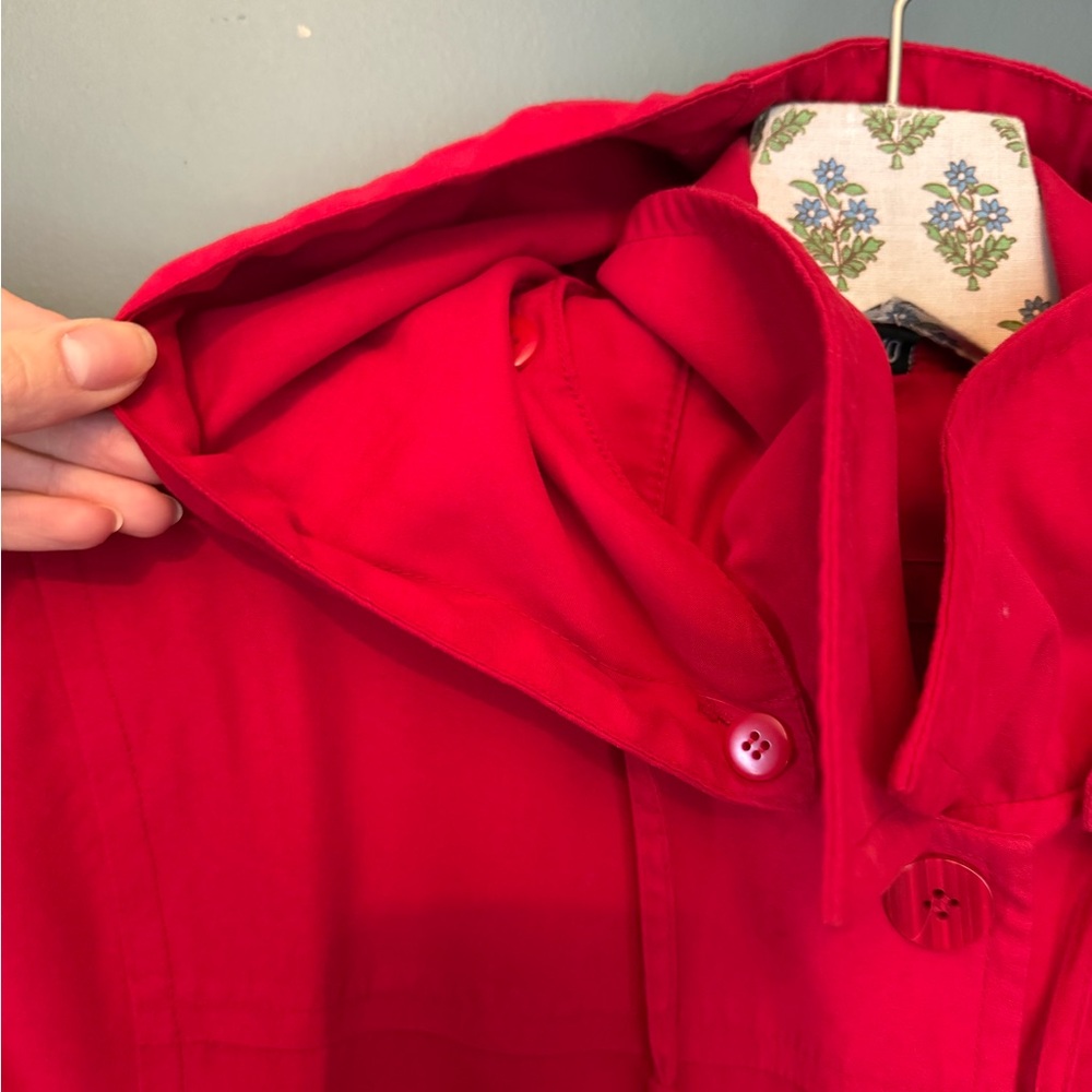 Kristen Blake long duster red trench Coat raincoat jacket sz 10 / medium - Picture 9 of 10